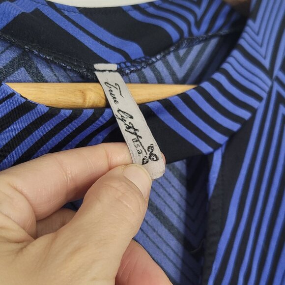 Women's Blue Black Chevron Pattern Short Sleeves Faux Wrap Mini Dress Tunic Top - Picture 8 of 11